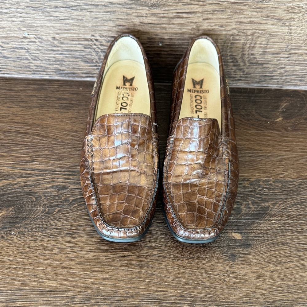Mephisto Brown Croc-Embossed Leather Slip-On Loafers